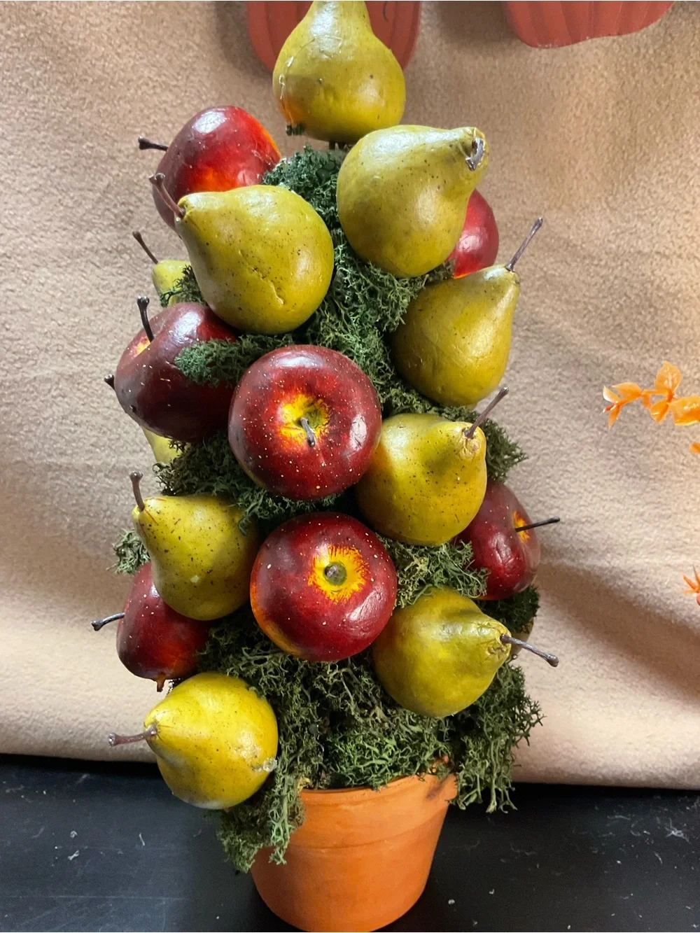 Autumn Harvest Pear & Apple Topiary - Orange & Green Home Holiday Décor.  In 565